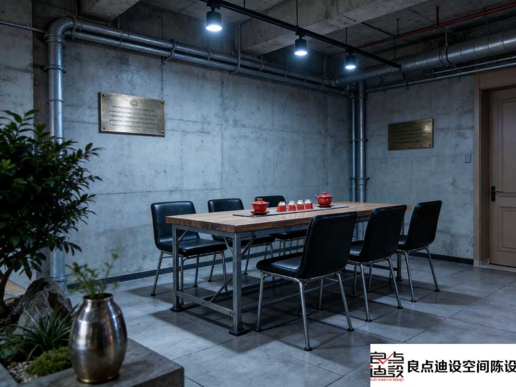 工业风茶馆装修软装设计揭秘!水泥墙+皮质座椅居然这么搭?